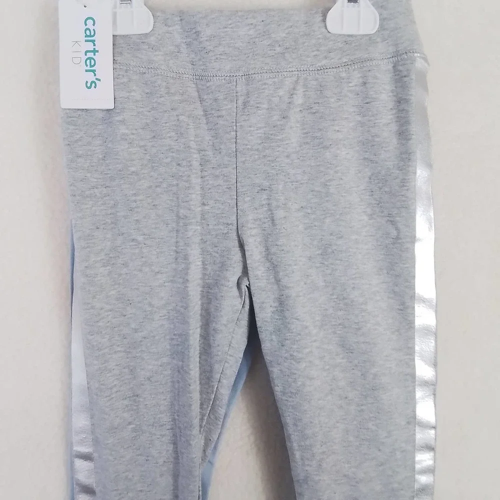 Carter's Kid Set of 2 Leggings Girl's Size 10, Blue w Stars, Grey w Racer Stripe